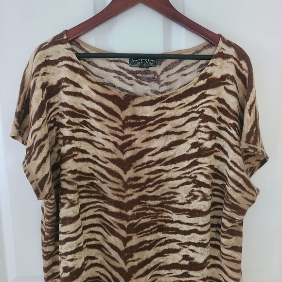 Lauren Ralph Lauren Active Waffle Knit T-Shirt Size 2X Brown & Tan Zebra Print - Picture 3 of 8